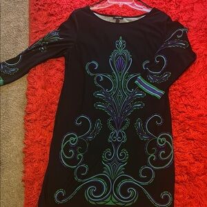 Maggy London Black and Blue Long Sleeve Sheath Dress